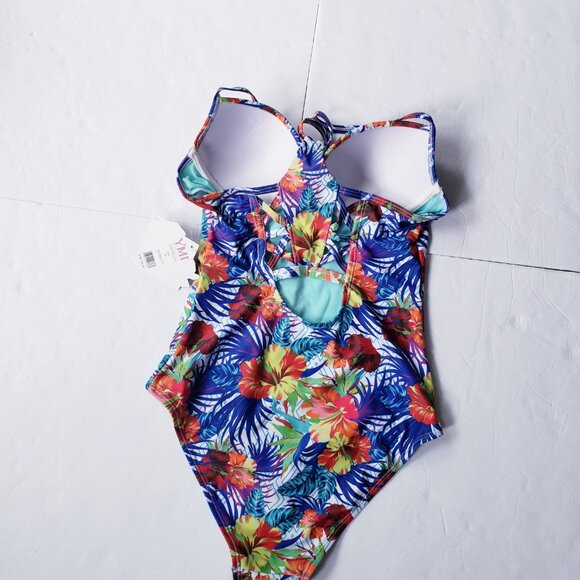 YMI Hawaiian Tropical Floral Racerback Push Up Cap One Piece Swimsuit - Picture 6 of 13